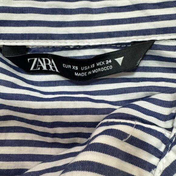 Zara Womens Oversized‎ Collar Shirt Blouse XS Black White Striped - Picture 4 of 7